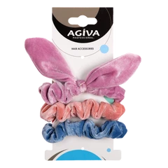 Комплект кадифени ластици за коса Agiva Professional, С ушички, Розови, 3бр